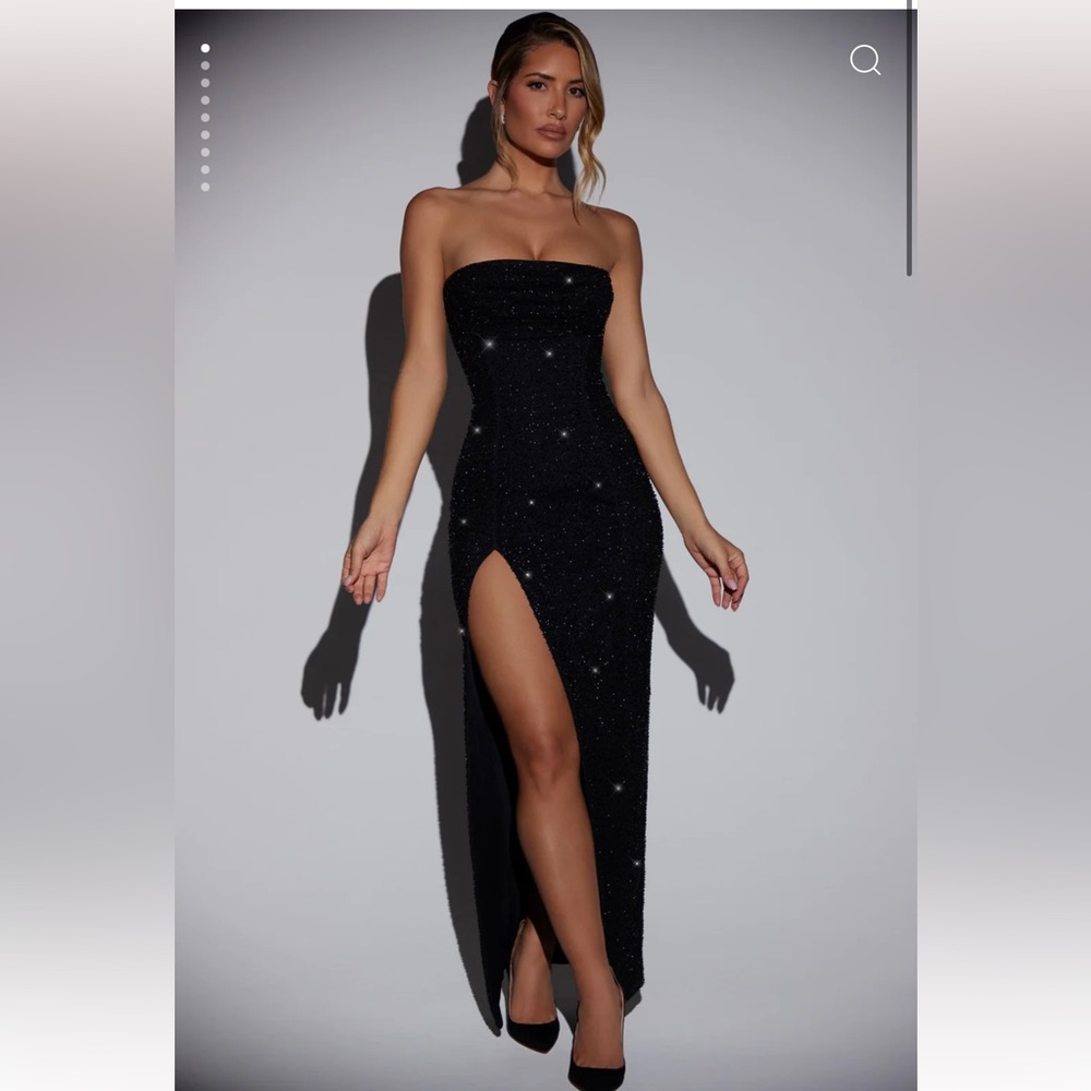 Oh Polly LA ROCHETTE Embellished Bandeau Cowl Neck Maxi Dress in Black